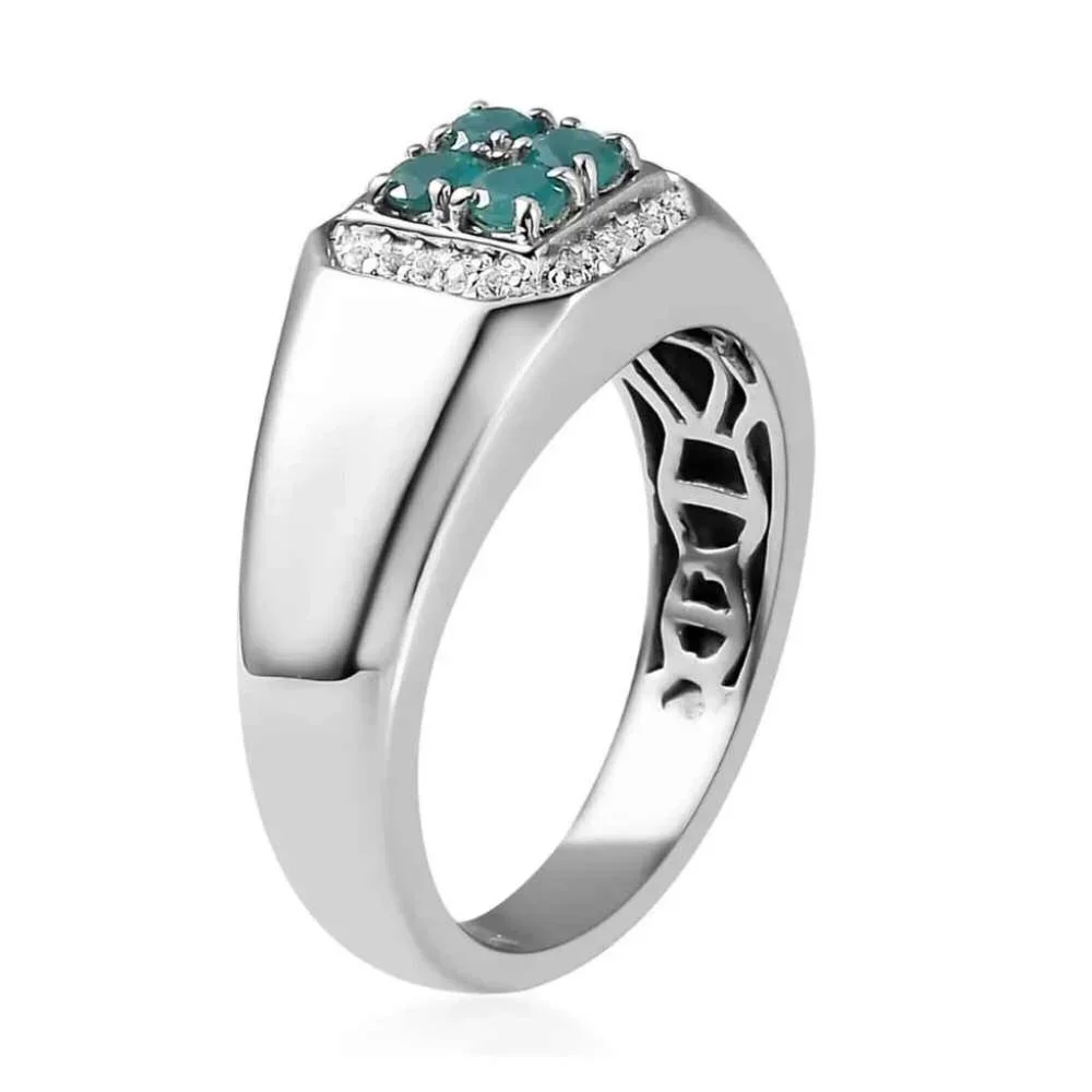AAA Grandidierite and White Zircon Men's Ring in Platinum Over Sterling Silver